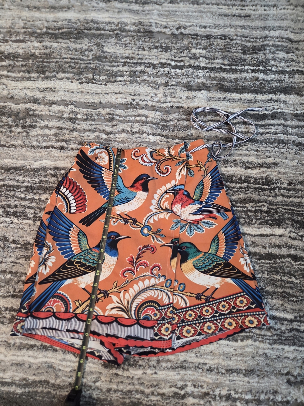 Source Unknown Orange Bird & Floral Print Mini Skirt